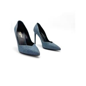Saint Laurent Paris Escarpin V 105 Blue Denim Pointed Toe Pumps EU 38.5